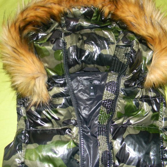 New Aqua Faux Fur-Trim Camo Puffer Vest  sz XS - Picture 6 of 9